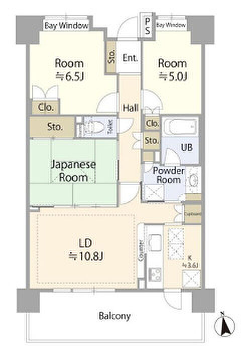 ライオンズマンション荒川遊園アクアステージ(3LDK) 4階の間取り図