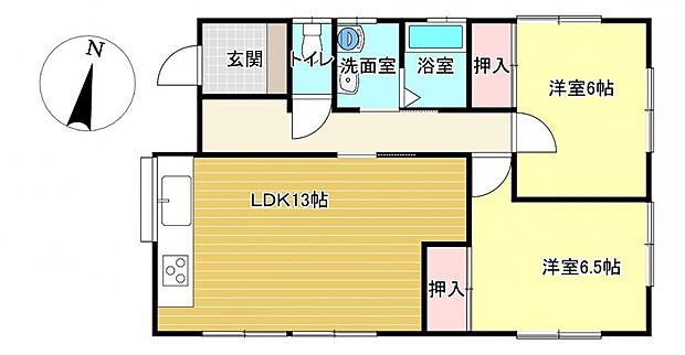 【間取り図】リフォーム後の間取り図です。リビングを拡張し、2LDKの平家建となります。