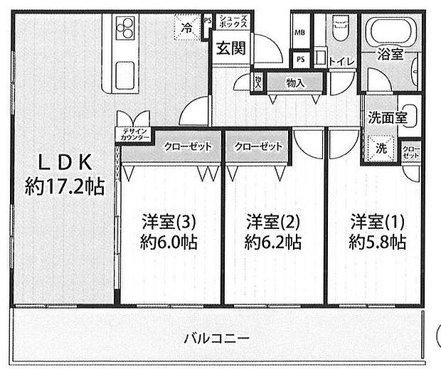 ダイアパレス湘南虹ケ浜オーシャンビュー(3LDK) 9階の間取り図