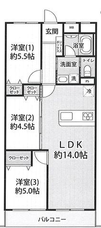 星和平塚宝町ハイツ(3LDK) 5階の間取り図