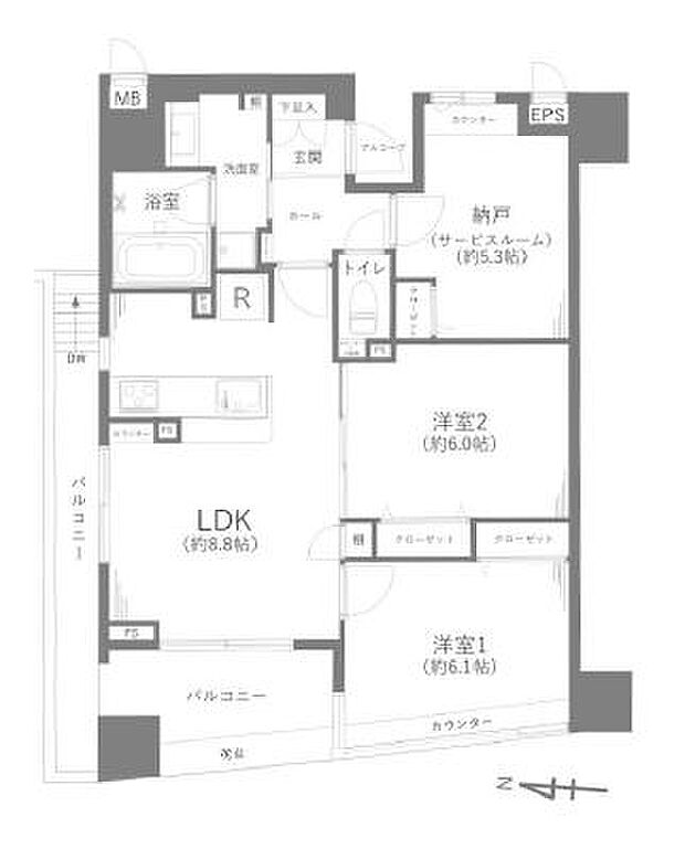 ル・シック千葉フロンテージ(2SLDK) 10階/1001号室の間取り図