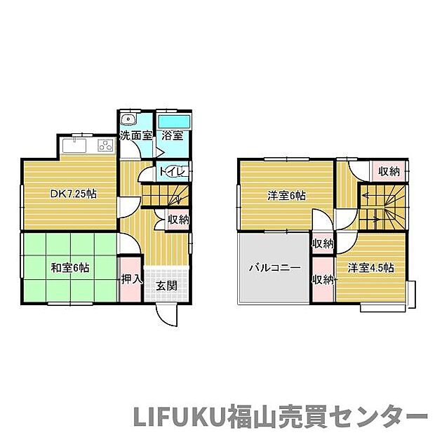 建物面積24.65坪。3DK南向きで高台にあります。ダイニングキッチンは独立しています。