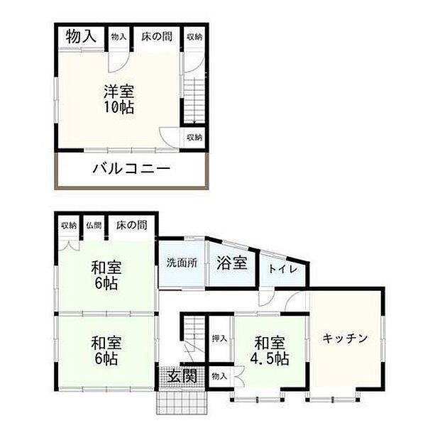 間取は4DK、建物面積27.63坪。和室の続き間があり、来客時などにも安心です♪玄関周りに庭もあります♪