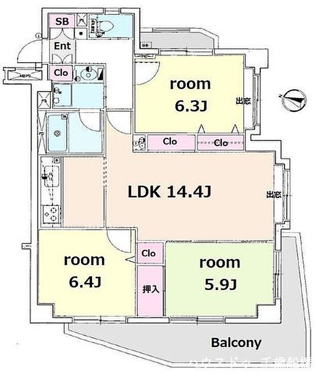 ライオンズマンション砧公園第2(3LDK) 2階の間取り図