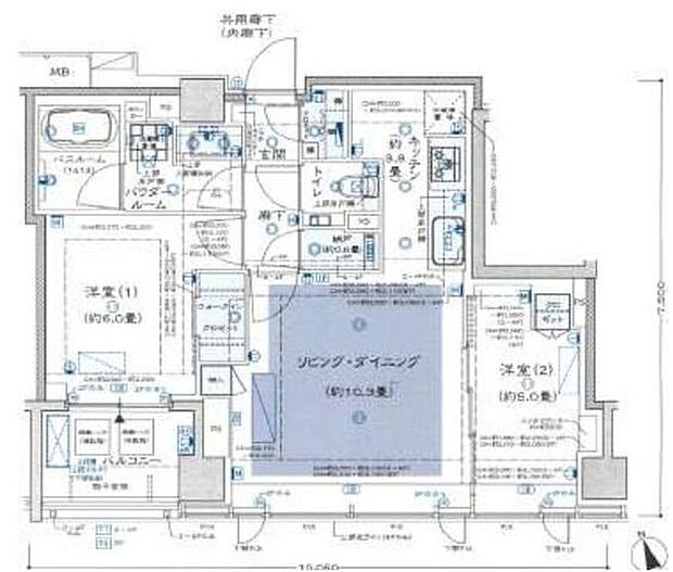 シティハウス二子玉川ザ・グランド(2LDK) 3階の間取り図