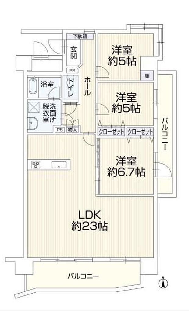 3LDK、価格1999万円、専有面積90平米、バルコニー面積17平米、リビング約23帖ある広々LDKです♪