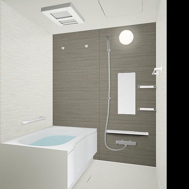 【同仕様写真/浴室】浴室はハウステック製の新品のユニットバスに交換します。浴槽には滑り止めの凹凸があり、床は濡れた状態でも滑りにくい加工がされている安心設計です。