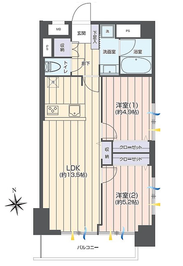 ライオンズマンション門前仲町(2LDK) 9階の間取り図