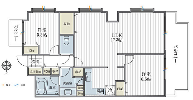 ランドステージ亀戸(2LDK) 2階/203の間取り図