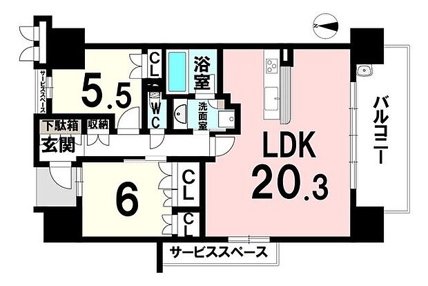 ジオ高槻大畑町(2LDK) 13階の間取り図