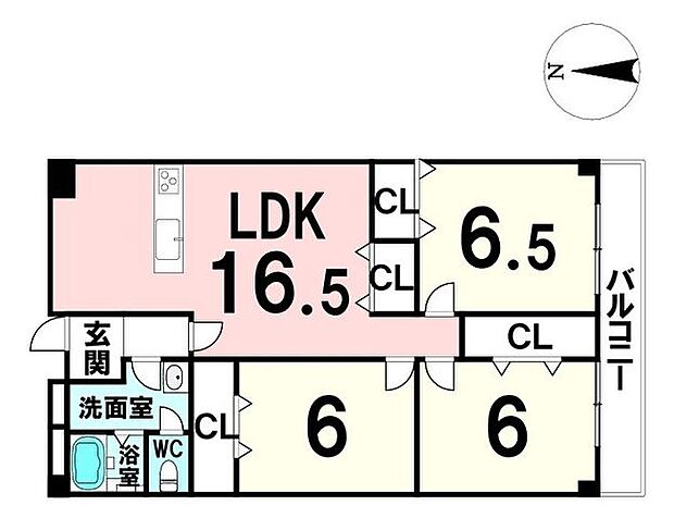ローレルハイツ茨木2号棟(3LDK) 4階の間取り図