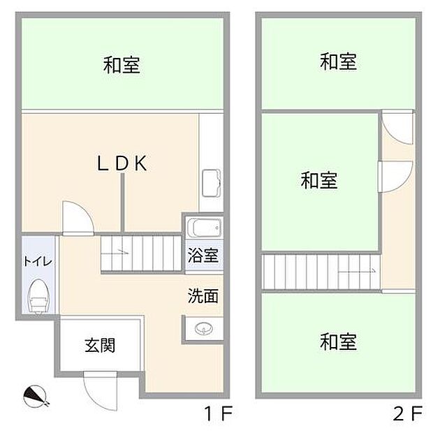 1F：LDK/和室/洗面/浴室/トイレ2F：和室/和室/和室