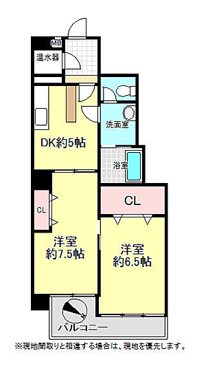 松原ハイツ(2DK) 3階の間取り図