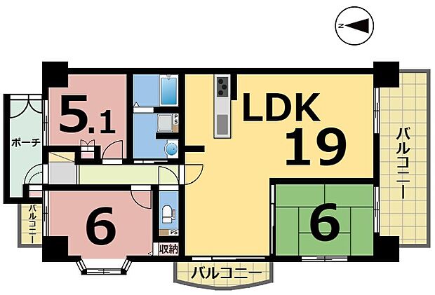 ダイアパレスシャトーヴュー萱町(3LDK) 2階の間取り図
