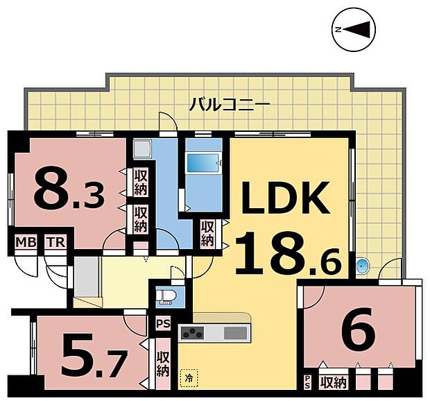 ジョイフルプラザ土居田(3LDK) 13階の間取り図