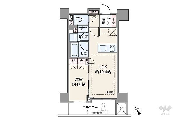 階下に住戸がない2階部分、36.15平米の1LDK！家具配置がしやすく、収納の多いプランです！