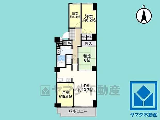 桃山ガーデンハイツ　中古マンション(4LDK) 5階の間取り図