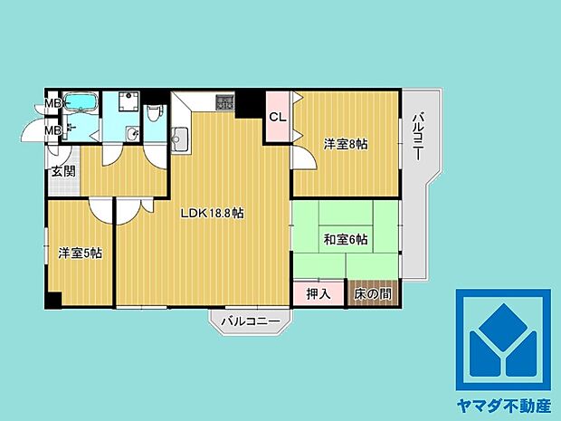 桂川ハイツ2号館(3LDK) 9階の間取り図