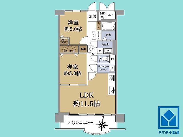 向島ニュータウン第三街区Ｄ棟(2LDK) 7階の間取り図