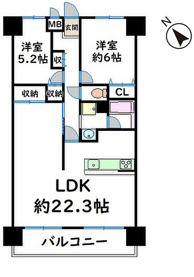 パサージュ彦根(2LDK) 6階/612号室の間取り図