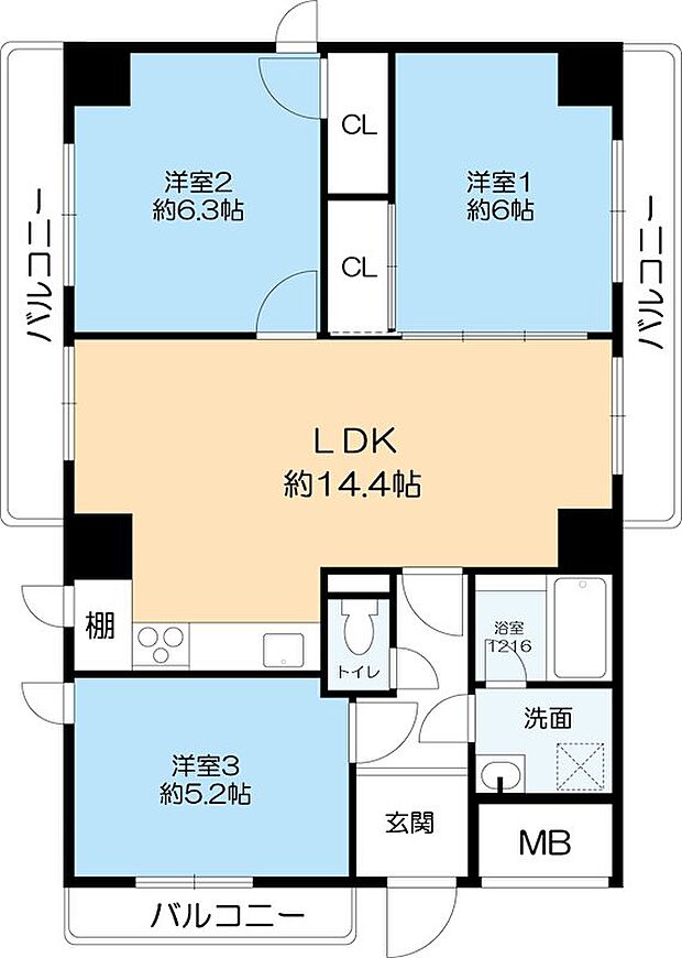 藤和セントシティ西宮(3LDK) 4階の間取り図