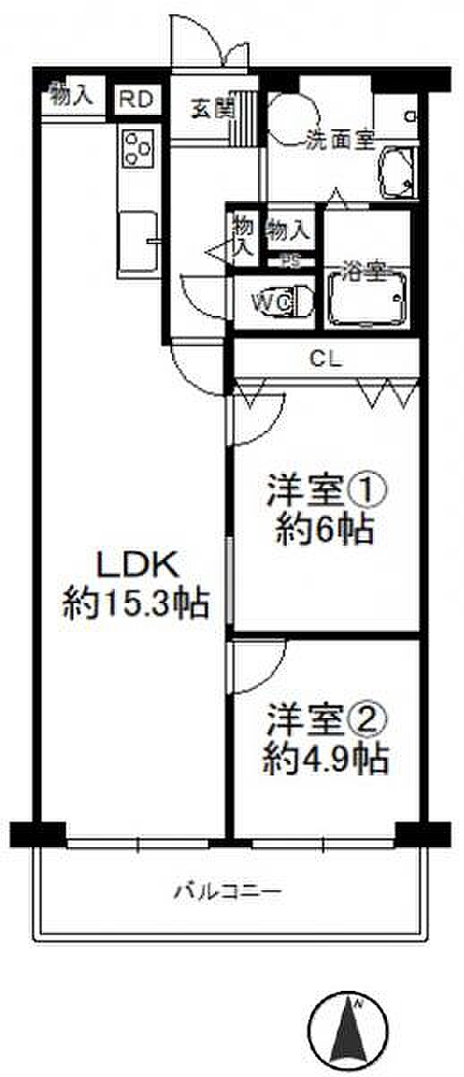 武庫川スカイハイツ(2LDK) 2階の間取り図
