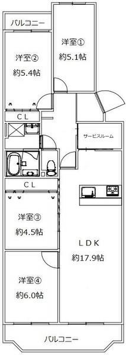 ローズハイツ西宮宮前町二号棟(4SLDK) 2階の間取り図