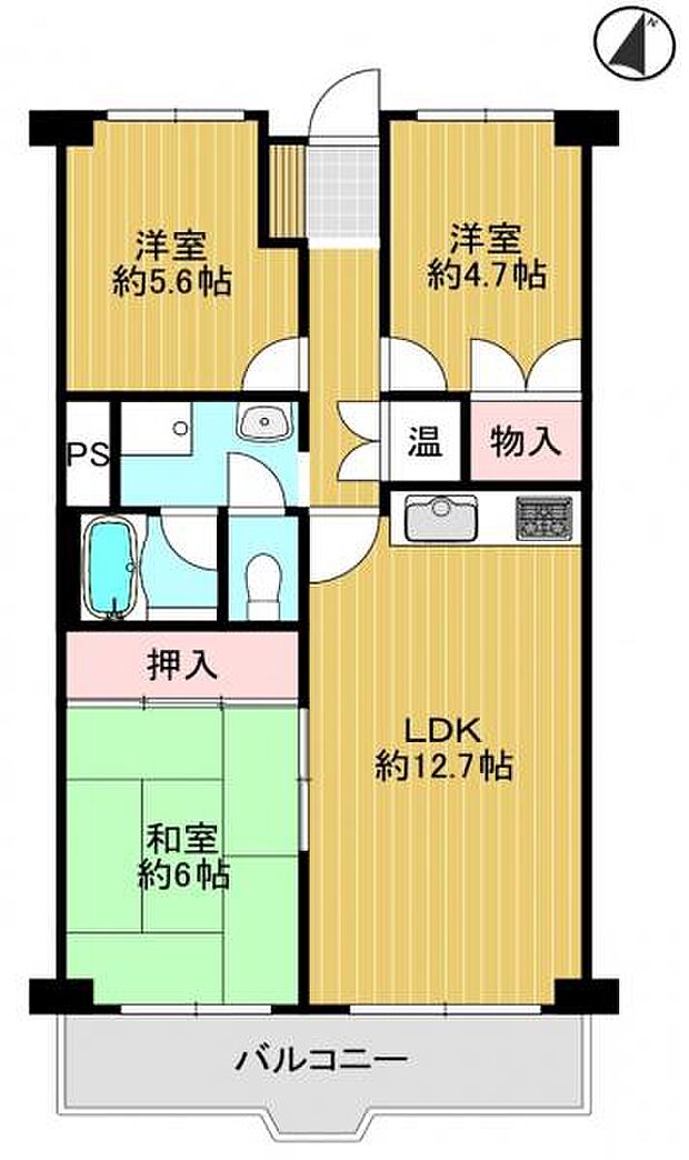 芦屋打出ビューハイツ(3LDK) 3階の間取り図