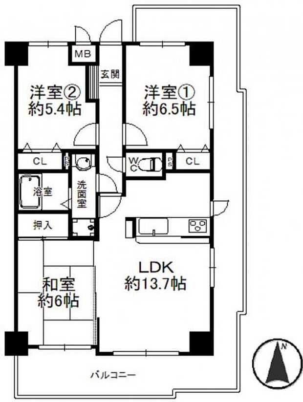藤和シティホームズ武庫之荘(3LDK) 4階の間取り図