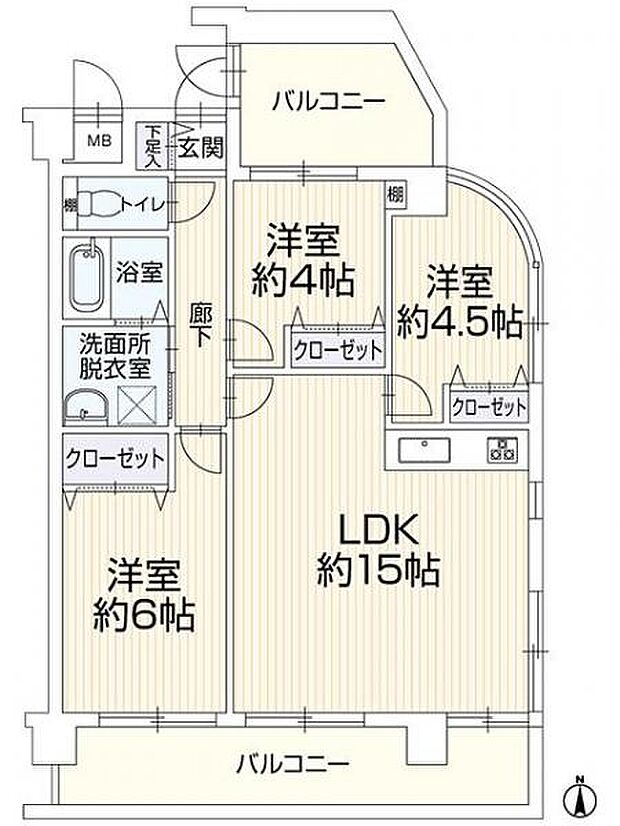 ロイヤル塚口(3LDK) 6階の間取り図