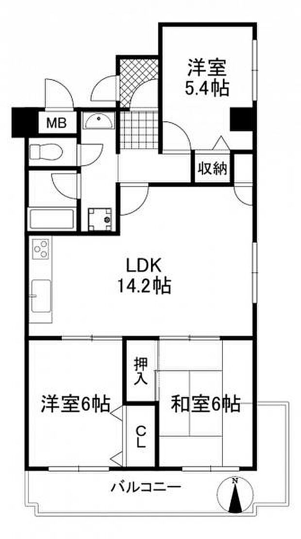 セントラル第2武庫之荘(3LDK) 4階の間取り図