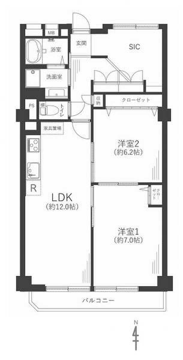 仁川グランドハイツ(2LDK) 4階の間取り図