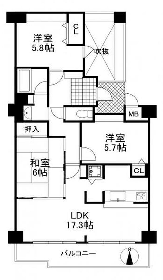 ラ・ビスタ宝塚サウステラス2番館(3LDK) 5階の間取り図