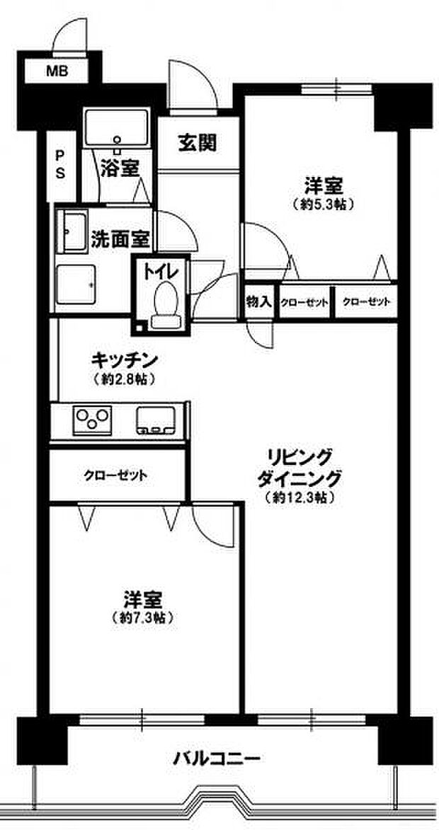 コスモ・ザ・パークスイースト1(2LDK) 2階の間取り図