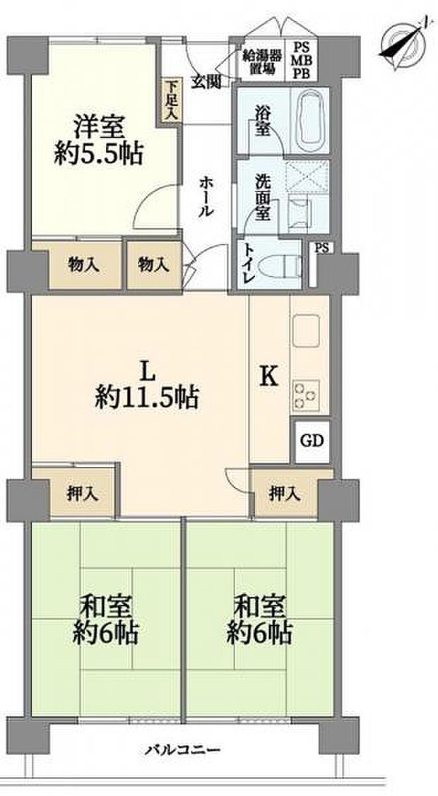 千里スカイハイツ(3LDK) 6階の間取り図