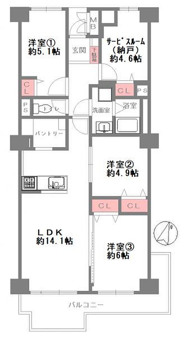 日商岩井第11緑地公園マンション(4LDK) 9階の間取り図