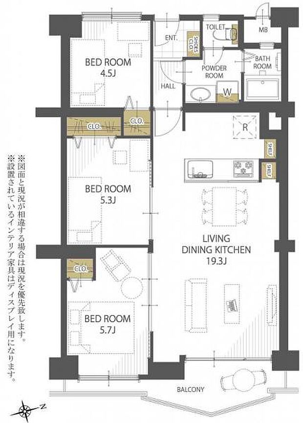 千里桃山台住宅(3LDK) 3階の間取り図