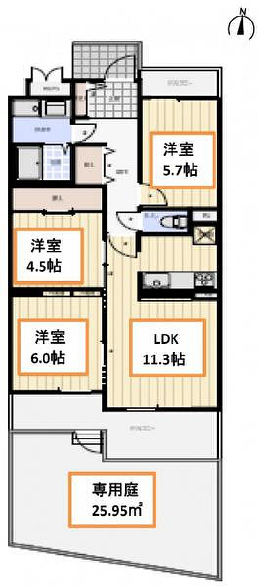 ライオンズマンション豊中上野東第2(3LDK) 1階の間取り図
