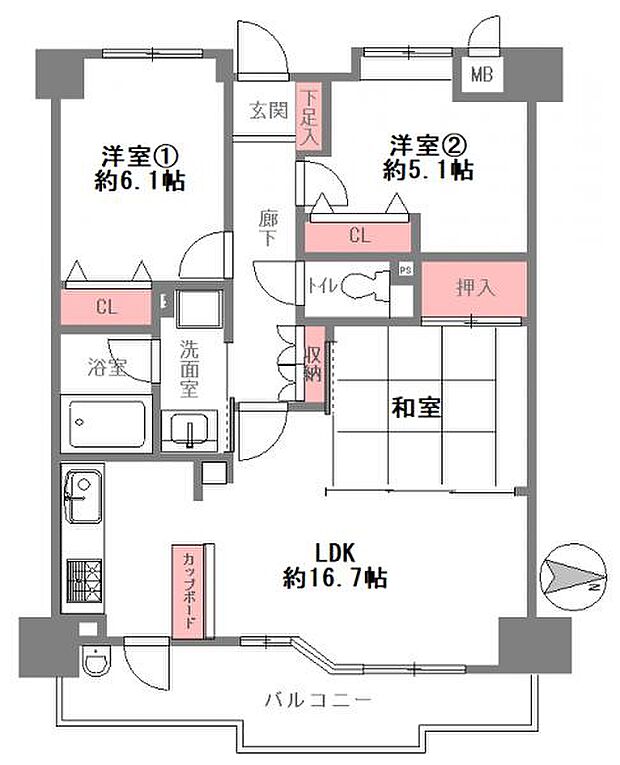 アズリルシャンティ(3LDK) 2階の間取り図