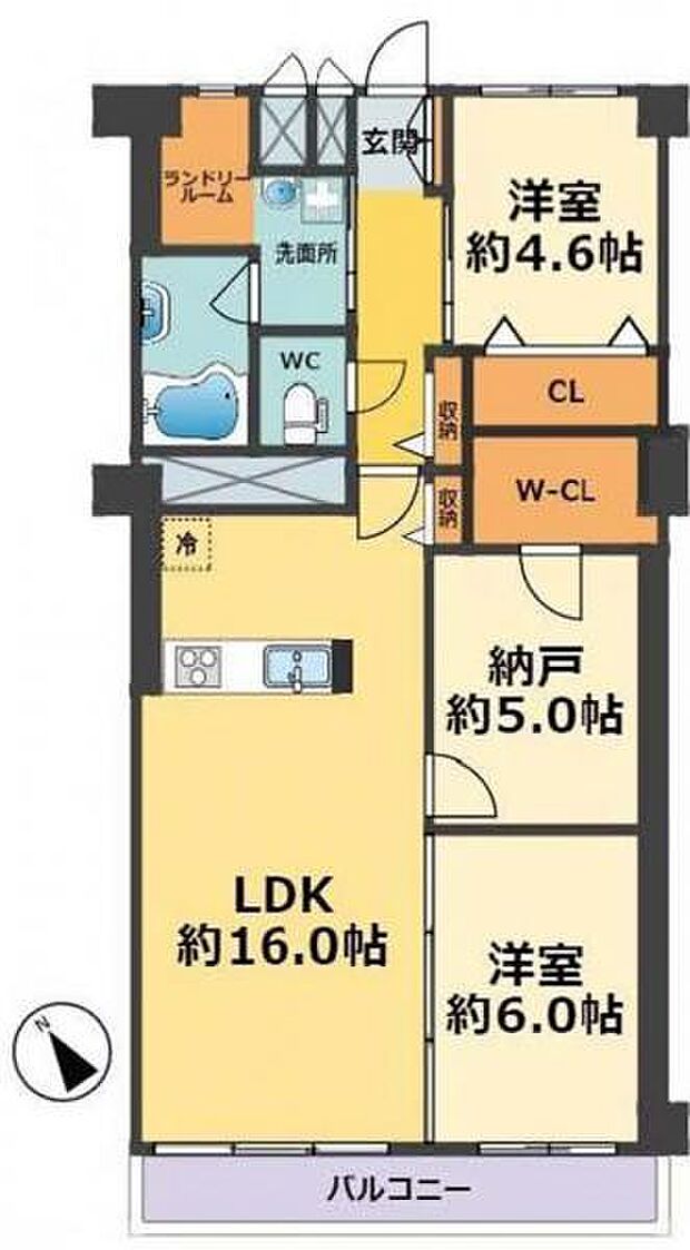 シーアイマンション第2甲陽園(3LDK) 5階の間取り図