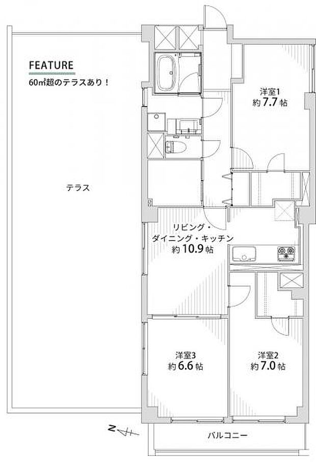 日商岩井夙川マンション(3LDK) 4階の間取り図