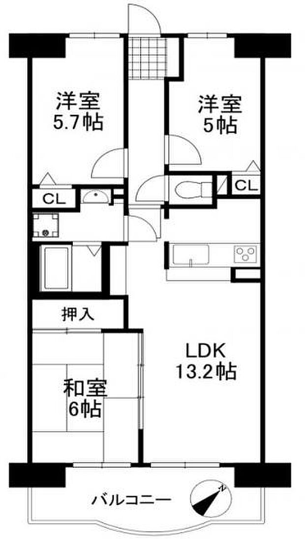 ロイヤルコート豊中参番館(3LDK) 6階の間取り図