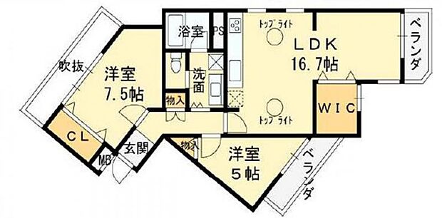 パラツィーナ・セシリア夙川B館(2LDK) 3階の間取り図