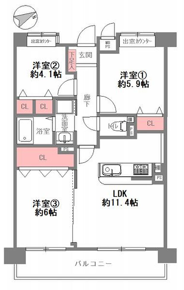 ユニライフ阪神杭瀬(3LDK) 2階の内観