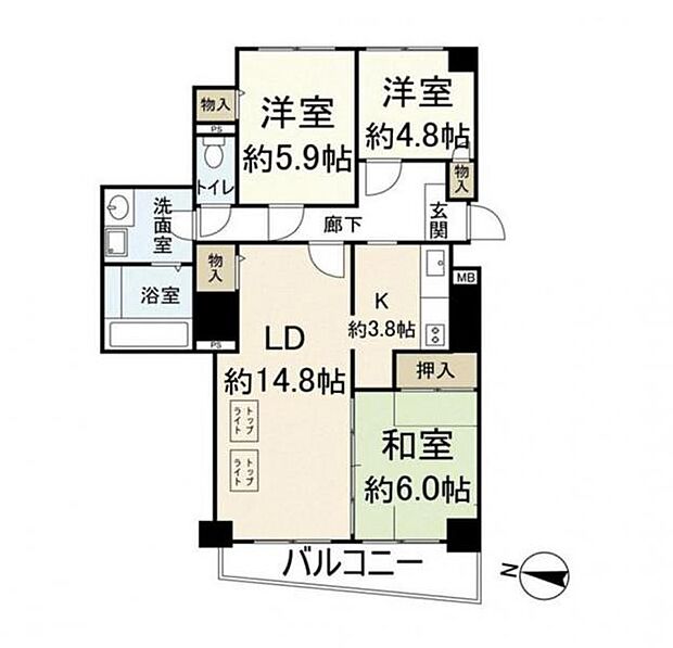 スタイルアンビエンテ武庫之荘(3LDK) 2階の間取り図
