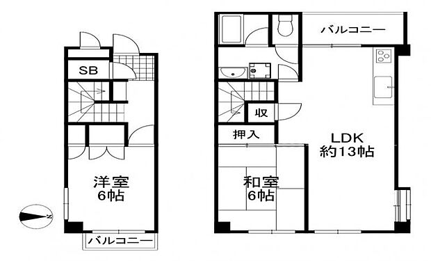 夙川ビューハイツC棟(2LDK) 6階の間取り図