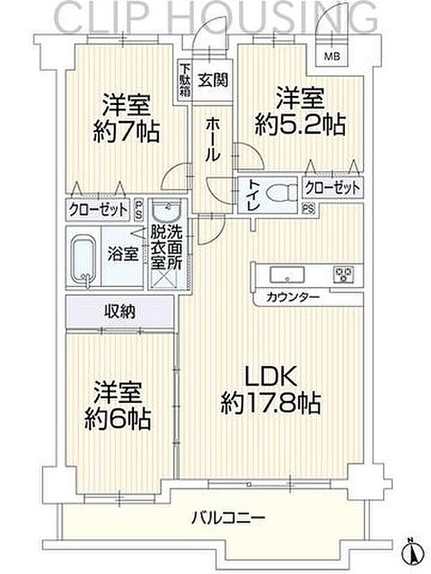 ダイアパレス昭島II(3LDK) 5階の間取り図
