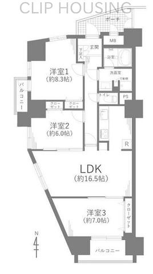 朝日八王子マンション(3LDK) 5階の間取り図