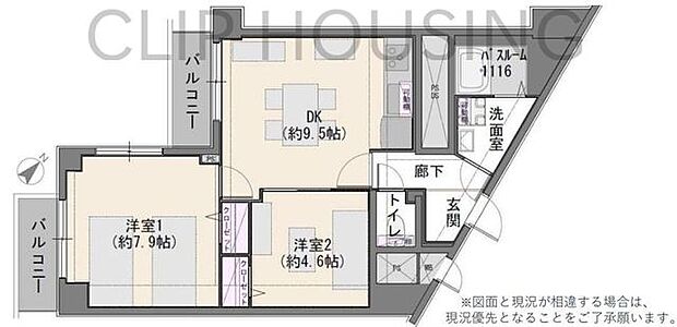 八王子はざま住宅(2LDK) 4階の間取り図