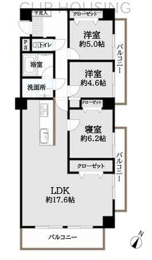 コスモ聖蹟桜ヶ丘(3LDK) 4階の間取り図